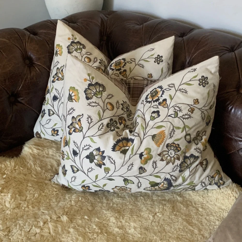 Ikea Alvine‎ lov set of two pillows floral embroidered plaid accent home decor